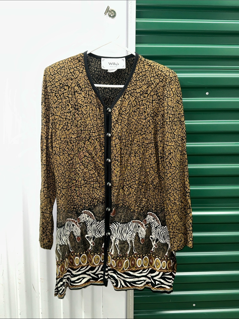 Brown and Black Zebra Border Button Cardigan